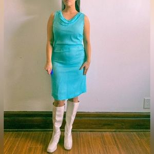 Vintage 1960s Blue Chiffon Dress with Faux Scarf